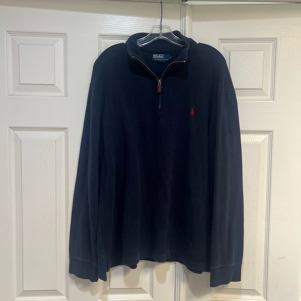 Vintage Polo Ralph Lauren Sweater Mens Navy Quarter Zip Pullover Cotton Size XL